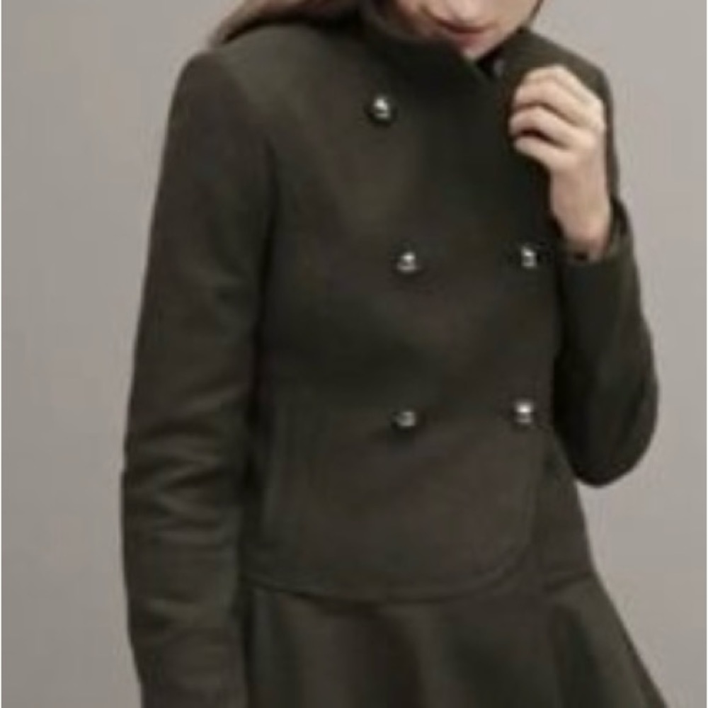 Banana Republic Italian Wool Blend Military Peplum Coat Jacket Green Size XS